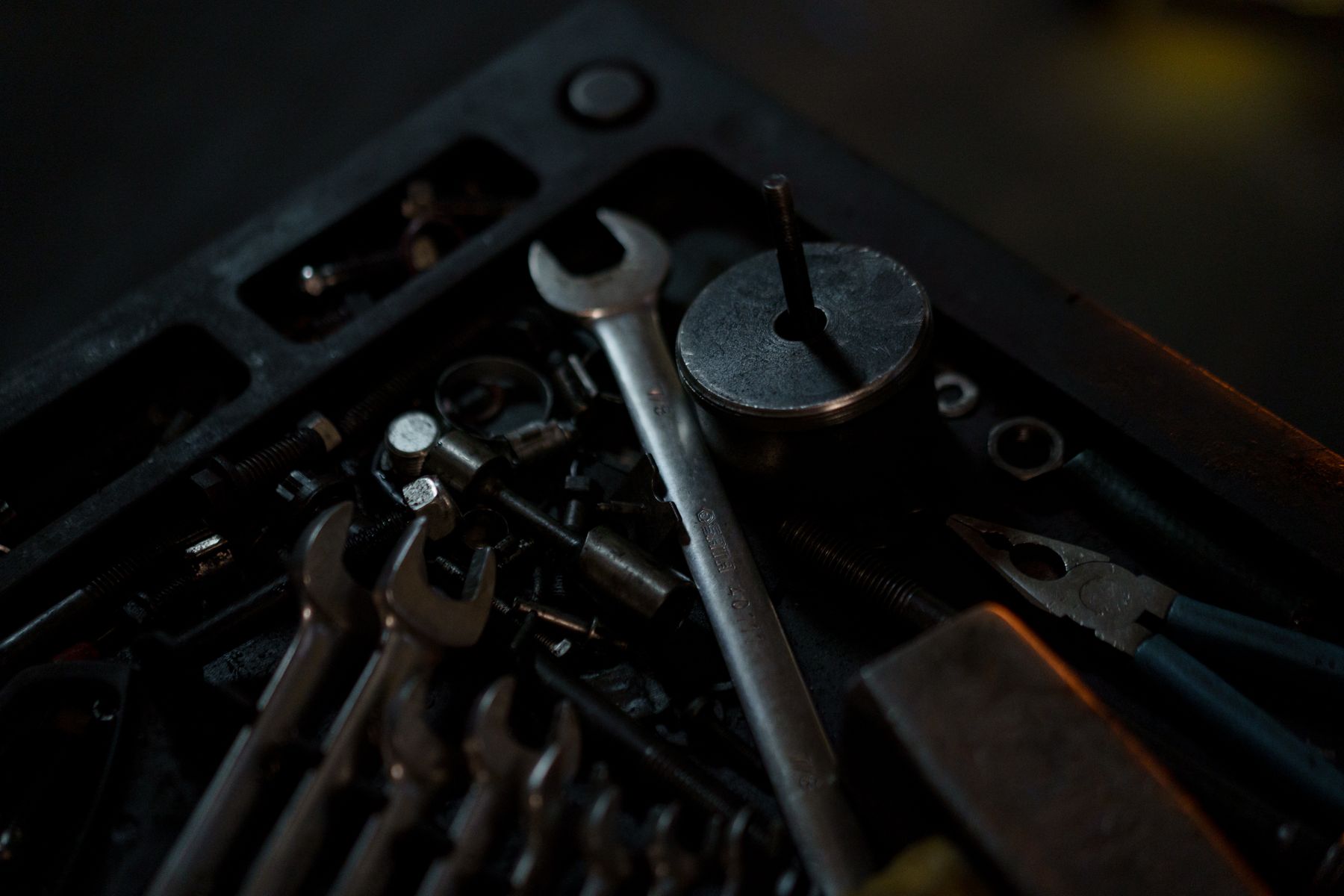 Assorted spanners and workshop tools